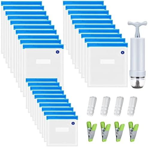 Sous Vide Bags 30 Vacuum Sealer Reusable BPA Free Food Bags 3 Sizes Vacuum Zipper Bags 4 sealing clips 4 sous vide bag clips 1 hand Pump Joule Cookers Anova Food Storage Preservation - Image 2