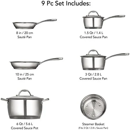 Tramontina 80154/567DS Tri-Ply Base Stainless-Steel Cookware Set, Induction-Ready, 9-Piece - Image 9