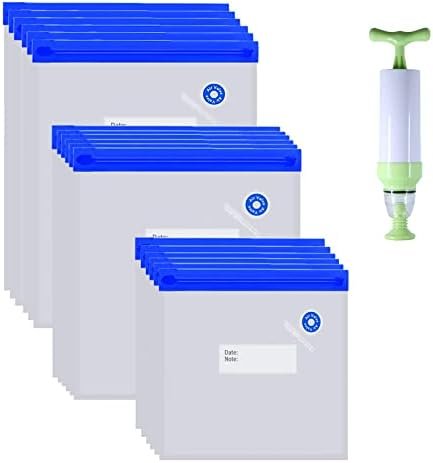 Sous Vide Bags 22 Pack Reusable Vacuum Food Storage Bags Kit, with 3 Sizes Vacuum Food Bags,1 Hand Pump, 4 Sealing Clips for Food Storage and Sous Vide Cooking - Image 2