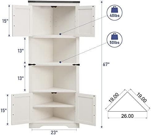 JXQTLINGMU Farmhouse Corner Cabinet, Tall Corner Bathroom Storage Cabinet with Barn Door Design & Adjustable Shelves, for Laundry Room, Living Room, Kitchen,(White) - Image 3