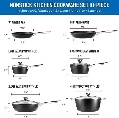 Induction Cookware Nonstick, BEZIA Pots and Pans Set for Induction Cooktop, Compatible with All Stoves, Dishwasher Safe Kitchen Cooking Pan Set with Frying Pans, Saucepans & Stockpot, 10-Piece - Image 3