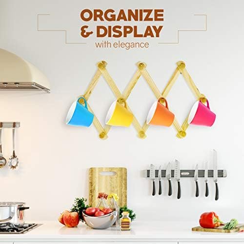 RAM-PRO Accordion Style Wood Expandable Rack Hat, Cap, Belt, Umbrella Coffee Mug Wall Wooden Pegs - Image 7