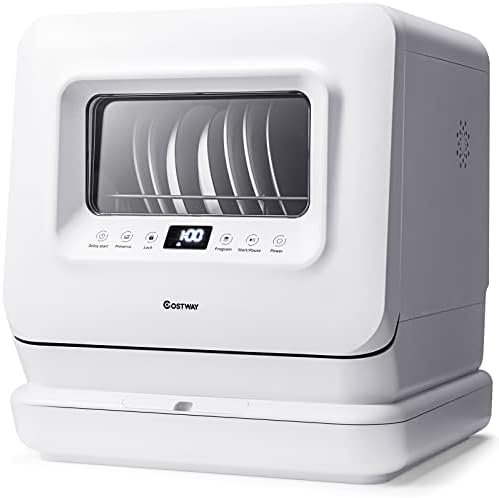 COSTWAY Portable Countertop Dishwasher, Compact Dishwasher with 7.5 L Built-in Water Tank, 360° Dual Spray Arms, 5 Washing Programs, Air-Dry Function, Child Lock, Mini Dishwasher for Apartment, RV - Image 2