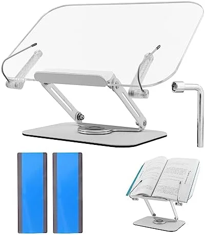 Acrylic Book Stand for Reading, Clear Cookbook Holder with 360° Rotating Base, Foldable Desktop Riser for Textbook, Cookbook, Recipe, with 2 Bookmark - Image 10