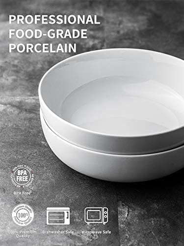 LAUCHUH 3.2 Quarts Porcelain Serving Bowl Set 11" Salad Bowl Set Pasta Bowls 2 Pack, Large Ceramic Bowl Set White for Entertaining, Party - Image 3