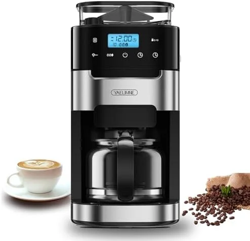 10-Cup Drip Coffee Maker with Touch Screen,Built-In Burr Coffee Grinder, Automatic Grind and Brew,Warming Plate for Home and Office,1.5L Large Capacity Water Tank, Removable Filter Basket, 900W - Image 2