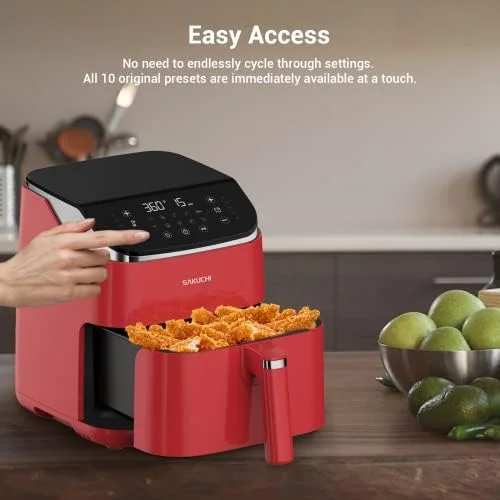 Sakuchi Air Fryer Large 5.8 Quart Air Fryers 10-in-1 Digital Air Fryer Oven Cooker with 10 Preset Cooking Programs, LED Touch Screen, Non-Stick Tray Basket, Auto Shut-Off, Pot Dishwasher Safe, 1500W (Red) - Image 6