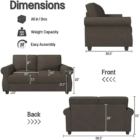 ZeeFu Loveseat Sofa Couch 56" Mid Century Brown Striped Decorative Velvet 2 Seat Small Sofa Couch Furniture, Easy to Install Soft Sofa Couch for Small Spaces Living Room Bedroom Apartment Office - Image 3
