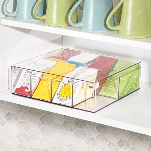 mDesign Plastic Tea Bag Divided Storage Organizer Container Box with Hinge Lid for Kitchen Cabinet, Countertop, Pantry, Holds Tea Bags, Seasoning Packets, Condiments, 8 Sections, Clear - Image 4