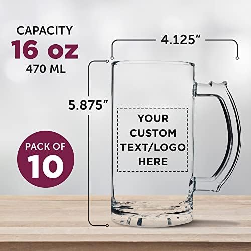 DISCOUNT PROMOS Custom Glass Beer Mug 16 oz. Set of 10, Personalized Bulk Pack - Great for Wedding Favors, Groomsmen Gifts, Birthday Gifts - Clear - Image 6