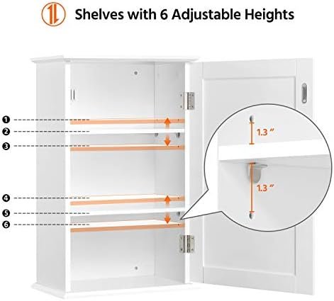 Yaheetech Bathroom Wall Cabinet, Medicine Cabinet with 2 Adjustable Shelves and Single Door, Bathroom Storage Cabinet Wall Mounted MDF Board for Bathroom, Kitchen, Laundry Room, White - Image 6