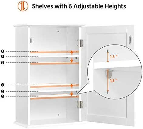 Yaheetech Bathroom Wall Cabinet, Medicine Cabinet with 2 Adjustable Shelves and Single Door, Bathroom Storage Cabinet Wall Mounted MDF Board for Bathroom, Kitchen, Laundry Room, White - Image 6
