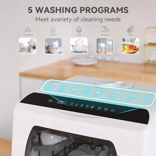 Portable Countertop Dishwasher, 5 Washing Programs Mini Dishwasher with 5L Built-in Water Tank & Inlet Hose, For apartments - Image 3