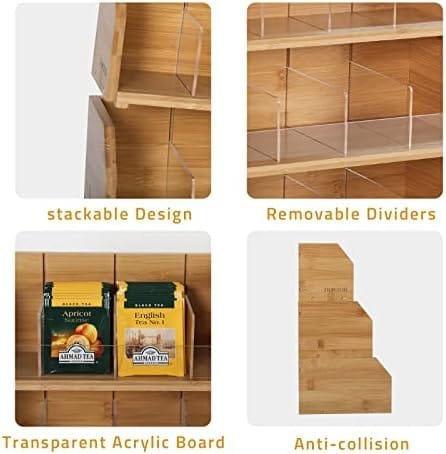 Bamboo Tea Bag Organizer Storage Holder for Tea Bags Stackable Wooden 3 Layer Tea Caddy Box Containers Tea Packet Rack Teabag Shelf Tea Station Stand for Cabinet Countertop Office(Patented Design) - Image 5