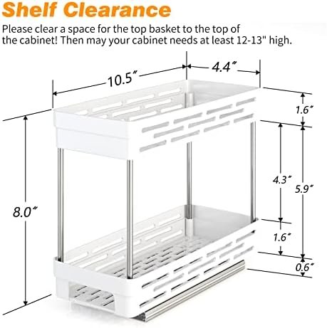 DABIGE Pull Out Spice Rack Organizer for Cabinet, Durable Slide Out Spice Racks Organizer, Easy to Install Spice Cabinet Organizers, 4.4''Wx10.5''Dx8''H, Each Tier Hold 10 Spice Jars - 2 Tier, White - Image 6