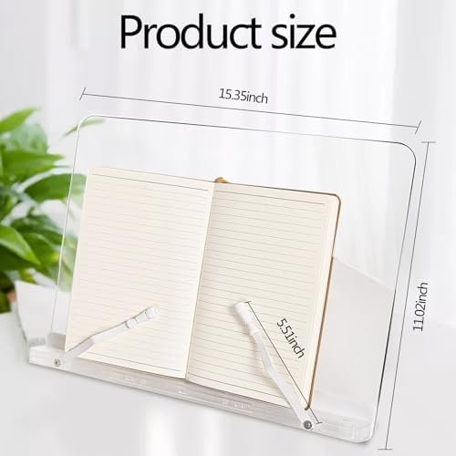 Acrylic Book Stand,Book Stand Ajustable,Book Display Stand with Pen Slot Foldable Desktop Handsfree Book Holder for Reading Writing Drawing Cookbook Clear with Page Clips - Image 3