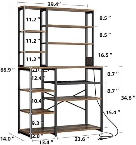YITAHOME Kitchen Microwave Stand Bakers Rack, Coffee Bar Wine Storage Utility Shelves for Liquor Glasses Pantry Appliance Spice Pot Pan Freestanding Tall w Power Outlet Mug Holder 39", Rustic - Image 6