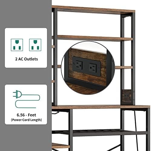 YITAHOME Kitchen Microwave Stand Bakers Rack, Coffee Bar Wine Storage Utility Shelves for Liquor Glasses Pantry Appliance Spice Pot Pan Freestanding Tall w Power Outlet Mug Holder 39", Rustic - Image 4