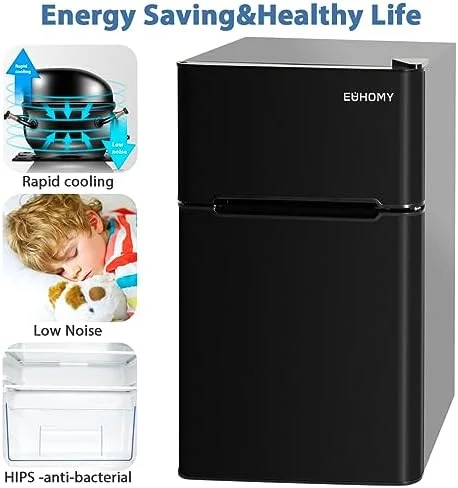 Euhomy Mini Fridge with Freezer, 3.2 Cu.Ft Mini refrigerator with freezer, Dorm fridge with freezer 2 door For Bedroom/Dorm/Apartment/Office - Food Storage or Cooling Drinks(Black). - Image 8
