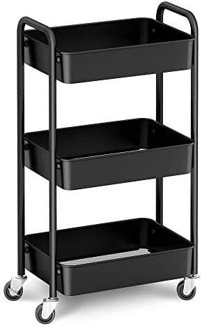 CAXXA 3-Tier Rolling Metal Storage Organizer - Mobile Utility Cart, Kitchen Cart with Caster Wheels (Black) - Image 2