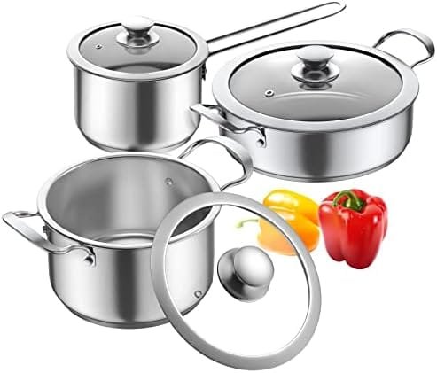 Stainless Steel pots and pans, 6 Piece Nonstick Kitchen Cookware Set,Works with Induction/Electric and Gas Cooktops, Dishwasher - Image 2