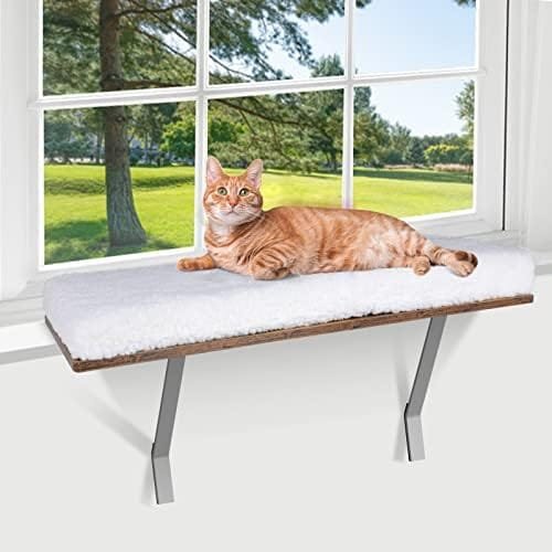 Kphico Large Window Cat Bed,Solid Wood Cat Sill Window Perch with Lamb Wool Pad & Metal Frame,Cat Window Perch Seat for Large Indoor Cats,Easy Assemble,Hold Up to 40lbs - Image 2