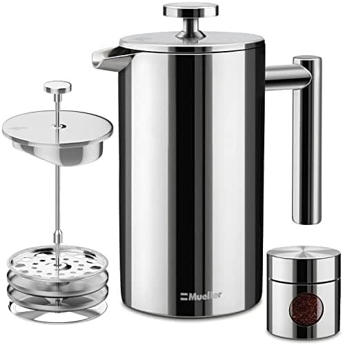 Mueller French Press Double Insulated 310 Stainless Steel Coffee Maker 4 Level Filtration System, No Coffee Grounds, Rust-Free, Dishwasher Safe - Image 2