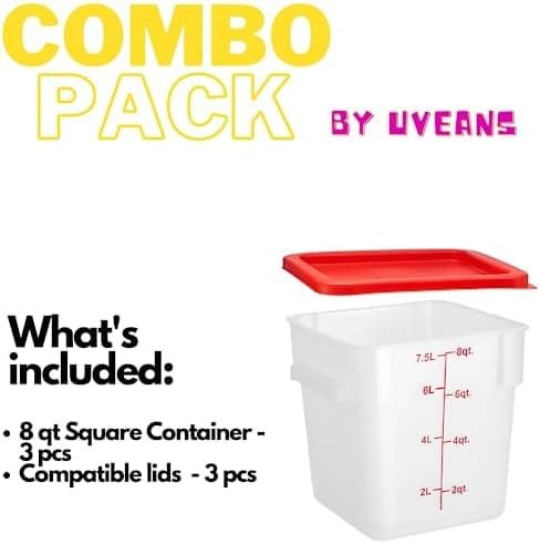 uVeans 6 pack Square Sous Vide Containers With Lids - 8 Quart Restaurant Supplies Food Containers - 3 Containers and 3 Lids Food Service - Image 6