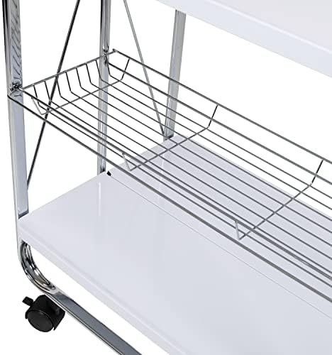 Honey-Can-Do Modern Foldable Kitchen Cart with Wheels and Metal Basket, White/Chrome CRT-09606 White - Image 4
