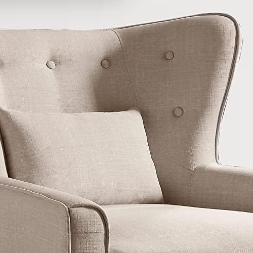 Rosevera Malcolm Liviana Tufted Fine Polyester Wingback Armrest Club Accent Chair with Back Cushion for Living Room Bedroom, Standard, Natural Beige - Image 4