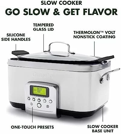 GreenPan Elite 8-in-1 Programmable 6QT Electric Slow Cooker,Dishwasher Safe Lid & Removable Crock, PFAS-Free Healthy Ceramic Nonstick Multi-Cooker,Sear, Sauté/Brown,Steam Basket,Roast, Cream White - Image 6