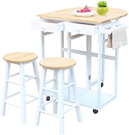 Dining Table for 2, Drop Leaf Tables for Small Spaces, Foldable Kitchen Table, Space Saving Folding Breakfast Cart Bar Table Chairs Set, Kitchen Trolley Island On Wheels for Bar, Restaurant, HOM (D) - Image 3