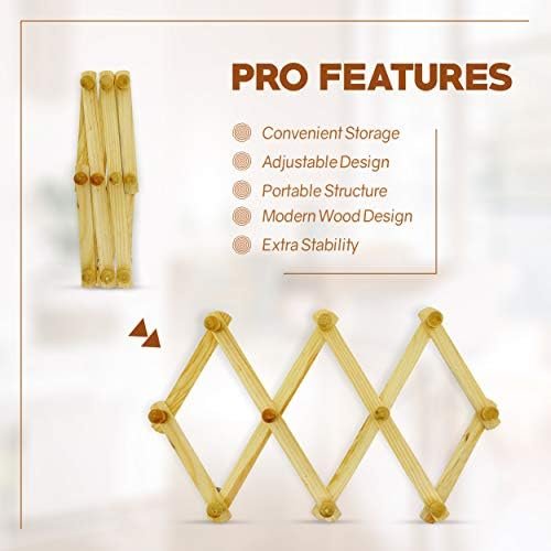 RAM-PRO Accordion Style Wood Expandable Rack Hat, Cap, Belt, Umbrella Coffee Mug Wall Wooden Pegs - Image 4