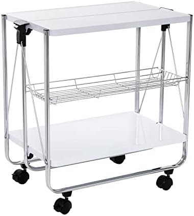Honey-Can-Do Modern Foldable Kitchen Cart with Wheels and Metal Basket, White/Chrome CRT-09606 White - Image 3