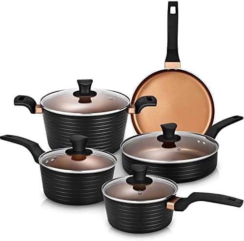 Pots and Pans Sets, Nonstick Cookware Set, Induction, Chemical-Free Kitchen Sets, Saucepan, Frying Pan, Saute Pan, Black, 9 Pieces - Image 2