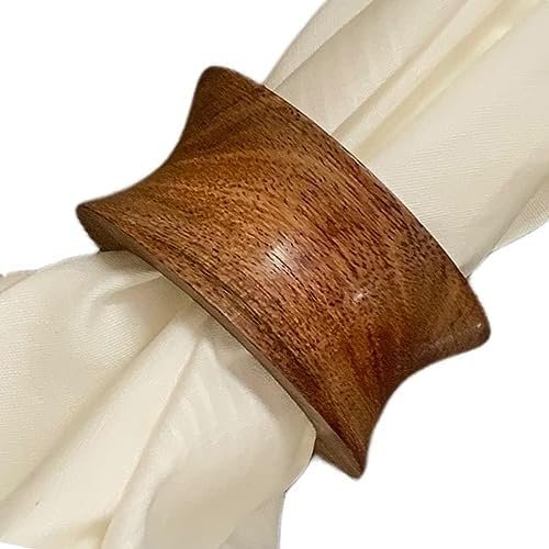 Divine glance Wood Napkin Rings Dining Table Napkin Holder, Classic Everyday Use Thanksgiving, Christmas Napkin Rings Buckles,Festive Party Gift Farmhouse for Table Decorations (6, Brown Concave) - Image 2