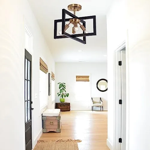 Minyuco Semi-Flush Mount Ceiling Light - Modern Industrial Light Fixture Black and Gold,4-Light Candelabra Lighting Ceiling Lamp for Kitchen Foyer Entryway Hallway Bedroom Closet - Image 4