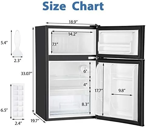Euhomy Mini Fridge with Freezer, 3.2 Cu.Ft Mini refrigerator with freezer, Dorm fridge with freezer 2 door For Bedroom/Dorm/Apartment/Office - Food Storage or Cooling Drinks(Black). - Image 7