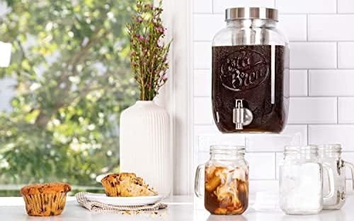 Kook 1 Gallon Mason Jar Drink Dispenser, Thick Glass Carafe, Stainless Steel Spigot and Mesh Filter, Premium Iced Coffee Maker, Cold Brew Pitcher & Tea Infuser - Image 3