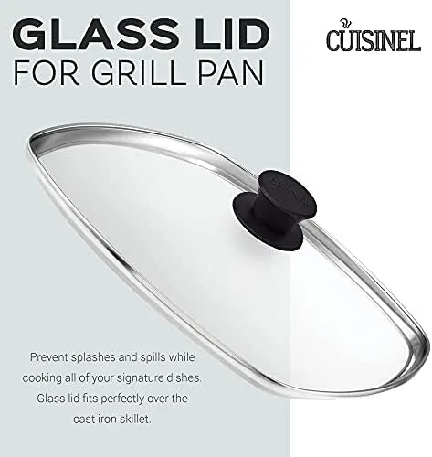 Cuisinel Cast Iron Square Grill Pan + Glass Lid - 10.5" Pre-Seasoned Ridged Skillet + Handle Cover + Pan Scraper - Grill, Stovetop, Fire Safe - Indoor and Outdoor Use - for Grilling, Frying, Sauteing - Image 6