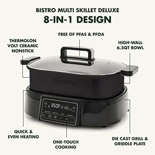 GreenPan 6.5QT Multi-Cooker Skillet Grill & Slow Cooker, 8-in-1 Presets to Saute,Steam, Grill, Stew, Stir-Fry,Heat, & Cook Rice, Healthy Ceramic Nonstick & Dishwasher Safe Parts, Matte Black - Image 4