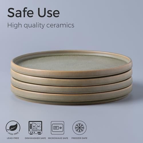 AmorArc Stoneware Dinner Plates Set of 4, 10.25 Inch Reactive Matte Glaze Ceramic Plates Set, Modern Dinnerware Dish set for Kitchen, Microwave, Dishwasher Safe, Scratch Resistant - Matte Army Green - Image 3