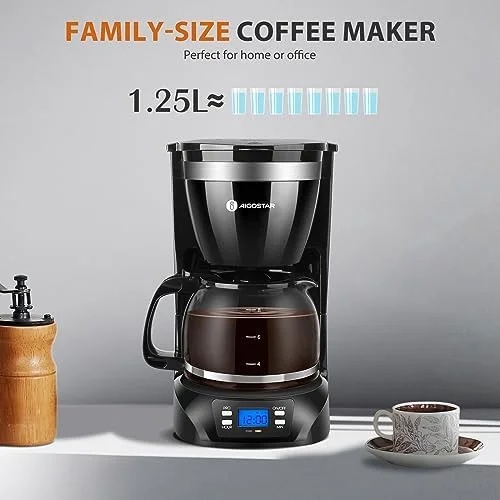 Aigostar Programmable Coffee Maker, 8 Cup Coffee Maker with Glass Carafe, Auto Pause Electric Coffee Maker, Auto Keep Warm Drip Coffee Maker with Permanent Filter, Black - Image 6
