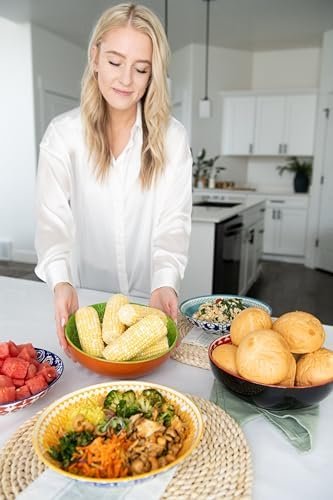 Annovero Serving Bowls, Set of 3 Large Porcelain Dishes for Entertaining, Big Bowl for Eating, for Soup, Salad, Pasta, Parties, Fruit, Chips, 9.5 Inch Diameter, 72 Fluid Ounce Capacity - Image 4