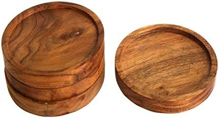 Kaizen Casa Wooden Coasters for Drinks - Natural Acacia Wood Drink Coaster Set for Drinking Glasses, Tabletop Protection for Any Table Type, Set of 4 - Image 3