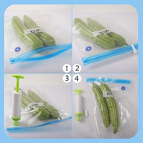30PCS Sous Vide Bags Kit - 18 Reusable Vacuum Zipper Bags, 6 Sealing Clips, 1 Hand Pump and 5 Air Valve for Vacuum Sealer and Food Storage, Sous Vide Cooking Bags Set for Anova and Joule Cookers 1 - Image 6