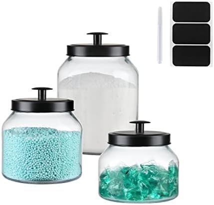 Clear Glass Kitchen Canister Set, Cookie Jar, Food Storage Container, Bathroom Jar with Metal Airtight Lid (Black) - Image 7