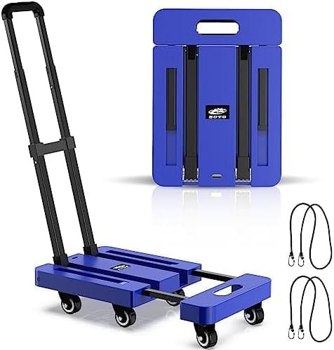 SOYO Folding Hand Truck, 500lbs Heavy Duty Dolly, Portable 6 Wheels Collapsible Luggage Cart with 2 Elastic Ropes for Moving, Travel, Shopping, House Office Use, Blue - Image 2