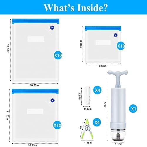 Sous Vide Bags 30 Vacuum Sealer Reusable BPA Free Food Bags 3 Sizes Vacuum Zipper Bags 4 sealing clips 4 sous vide bag clips 1 hand Pump Joule Cookers Anova Food Storage Preservation - Image 3