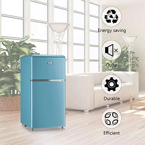 WANAI Compact Refrigerator 3.2 Cu.Ft Classic Retro 2 Door Mini Refrigerator Adjustable Remove Glass Shelves Suitable for Dorm Garage and Office - Image 5